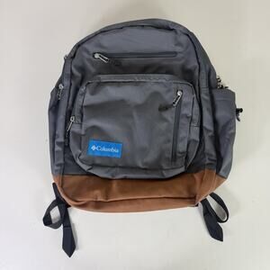 New Columbia Gray Northern Pass II Backpack With Brown Faux Leather Bottom